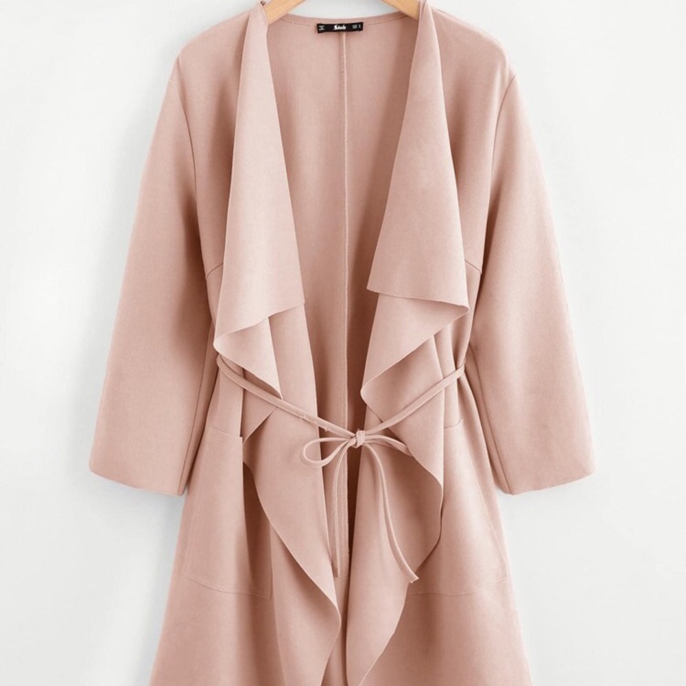 NWOT Waterfall Collar Pocket Front Wrap Coat